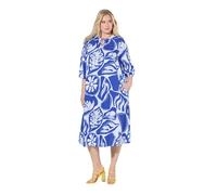 Ulla Popken Vestido Midi, Estampado gráfico, Cuello de túnica, Manga 3/4 Azul Celeste 46+ 848501746-46+