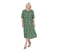 Ulla Popken Vestido Midi, Forma en A, Cuello de túnica, Manga al Codo Negro 46+ 839275130-46+