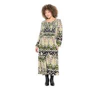 Ulla Popken Vestido Midi, Fruncido Smock, Forma en A, Cuello Redondo, Manga Larga Negro 54+ 832566100-54+