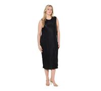 Ulla Popken Vestido Midi Plisado para Mujer, Cuello Redondo, sin Mangas, Plisado, Negro, 44-46