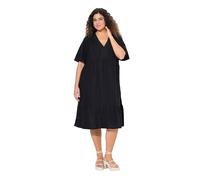 Ulla Popken Kleid mit V-Ausschnitt Vestido Volante con Cuello en V, Negro, 50-52 Mujeres