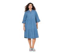 Ulla Popken Vestido, Volantes, línea A, Cuello de túnica, Manga 3/4 Vaquero Azul 50+ 823874902-50+