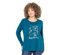 Ulla Popken Weihnachtsshirt, Classic, Rundhals, Langarm Camiseta, petróleo, 52 ES/54 ES Mujeres