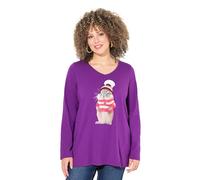 Ulla Popken Weihnachtsshirt, Eichhörnchen, V-Ausschnitt, Langarm Camiseta, Morado Oscuro, 48-50 Mujeres