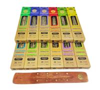 ULLAS Pack 12 Cajas Incienso Orgánico - Varillas 100% Naturales Hechas a Mano - Aromas Surtidos Según Disponibilidad + Quemador de Regalo