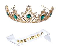 Ullovit - Juego de tiara y banda de oro verde para mujer, fiesta de jubilación, banda de satén dorada blanca y corona de diamantes de imitación dorados con purpurina para fiesta de celebración