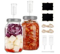 Ulluthu 2 Tarros de Fermentación de 2 L con Válvula de Aire | Bocales de Vidrio Herméticos Tipo Reloj de Arena | Incluye Tapas a Rosca | Ideal para Kimchi, Chucrut, Pepinillos y Conservas Caseras