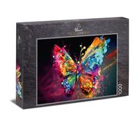 Ulmer Puzzleschmiede Efecto Mariposa - Puzzle de 1000 Piezas - Alas Coloridas Como Explosión de Color Sobre Fondo Antracita - Calidad Fabricada en Alemania