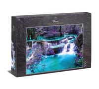 Ulmer Puzzleschmiede - Puzle "Secret Place" - Puzzle clásico de 500 piezas - Diseño de una cascada nocturna con colores místicos brillantes en un lugar oculto en Asia