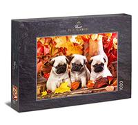 Ulmer Puzzleschmiede - Puzzle Adorables Cachorros: Puzzle de 1000 Piezas - Imagen de Tres Lindos Cachorros de Carlino para los Amantes de los Perros