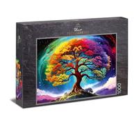 Ulmer Puzzleschmiede - Puzzle de 1000 piezas "Árbol de la Vida en los colores del arco iris, con un fondo cósmico brillante - Puzle de calidad fabricado en Alemania