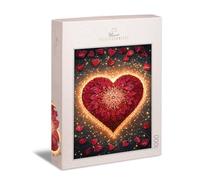 Ulmer Puzzleschmiede - Puzzle de 1000 piezas de mandala de corazón - símbolo de amor dibujado con pétalos de rosa en finas luces - Puzzle para San Valentín - Fabricado en Alemania