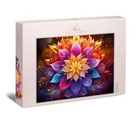 Ulmer Puzzleschmiede - Puzzle de 1000 piezas de mandala de neón - Diseño de flores de mandala - Puzle de colores y contrastes amigables - Puzle de calidad fabricado en Alemania