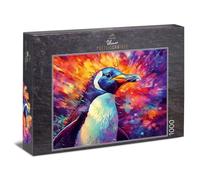 Ulmer Puzzleschmiede - Puzzle de 1000 piezas, diseño de pingüino - Puzle artístico de alto contraste con el pingüino en blanco y negro sobre fondo de color explosivo, calidad fabricado en Alemania