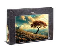 Ulmer Puzzleschmiede - Puzzle de 1000 piezas "Herbstland" - Árbol solitario en el paisaje otoñal con colinas en luz especial - Puzle de calidad fabricado en Alemania