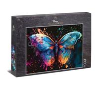 Ulmer Puzzleschmiede - Puzzle de 1000 piezas "Magic Butterfly" - Mariposa colorida con explosión de colores llamativos sobre fondo negro - Colección de puzzle Colores & Fantasy, fabricado en Alemania