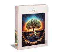 Ulmer Puzzleschmiede - Puzzle de 1000 piezas "Yggdrasil" - Diseño de rompecabezas maravillosamente escenificado y sofisticado - el árbol del mundo entre el mundo superior, la tierra y el inframundo -