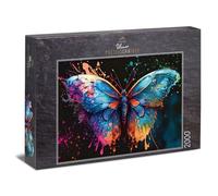 Ulmer Puzzleschmiede - Puzzle de 2000 piezas "Magic Butterfly" - Mariposa colorida con explosión de colores brillantes sobre fondo negro - Colección de puzzles Colores & Fantasía