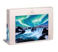 Ulmer Puzzleschmiede - Puzzle Los Elementos del Norte: Puzzle de 1000 Piezas - Cascada de Godafoss en Noruega con la Aurora Boreal en el Cielo
