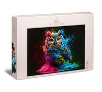 Ulmer Puzzleschmiede - Puzzle pájaro Nocturno Colorido - Retrato de búhos con explosión de Color llamativa como 1000 Piezas Puzzle - Diseño de búho de la colección de puzle Colores y Fantasía