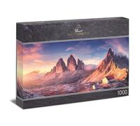 Ulmer Puzzleschmiede - Puzzle panorámico de 1000 piezas "Cielo de la tarde" - Diseño de puzle de ensueño de los Alpes de la puesta de sol en las tres almenas en los Dolomitas