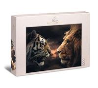 Ulmer Puzzleschmiede - Puzzle Rumble in The Jungle - Impresionante puzle de 1000 Piezas con león y Tigre - Quién es el Rey en el Reino de los Animales