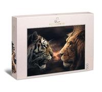 Ulmer Puzzleschmiede - Puzzle "Rumble in The Jungle" - Impresionante puzle de 500 piezas con león y tigre - Quién es el rey en el reino de los animales - Puzle de gatos depredadores magníficamente