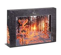 Ulmer Puzzleschmiede - Puzzle "sol de invierno" - Puzzle clásico de 1000 piezas del año - Paisaje de nieve en nuestro hogar - cálido rayos de sol, luz y sombra en el frío bosque de invierno.