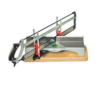 Ulmia Sierra ingletadora con ajuste de longitud, todas las superficies pintadas con resina artificial, lacadas naturales, incluye hoja de sierra endurecida con puntas de dientes para madera, dimensiones de la mesa: 440 x 75 x 45 mm - 352L