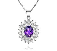 Uloveido 0.8ct Natural Purple Amethyst Gemstone Pendant Necklace 925 Sterling Silver Chain with Gift Box CN002