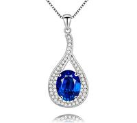 Uloveido 1.5 Quilates Ovalado Azul Natural Colgante de topacio Collar de Piedra Natal de diciembre con Caja de Cadena de Plata de Ley 925 FN003