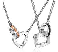 Uloveido 2 Piezas His and Hers Heart Titanium Love Forever Collar Anillo Cuadrado Colgante Regalos de San Valentín para Parejas SN048 (Collar de Pares)