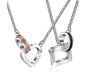 Uloveido 2 Piezas His and Hers Heart Titanium Love Forever Collar Anillo Cuadrado Colgante Regalos de San Valentín para Parejas SN048 (Collar de Pares)