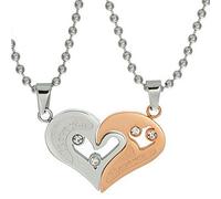 Uloveido 2 Piezas Pareja Collar Colgante de Acero Inoxidable Corazón Cz Puzzle Juego de combinación Te Amo Caja de Regalo (Oro Rosa) SN102