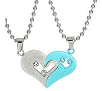 Uloveido 2pcs His and Her I Love You Collar Pareja Collar de Acero Inoxidable Collar de Amante con Colgantes de Medio corazón Regalos de cumpleaños para niños niñas (Verde) SN102