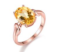 Uloveido 925 Sterling Silver 1.5ct Corte ovalado Natural Citrine Gemstone Anillo ajustable Solitario Chapado en oro rosa Caja de regalo Embalaje FJ076