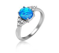 Uloveido 925 Sterling Silver Creado Oval Blue Fire Opal Solitaire Anillos Wedding Birth-Stone Engagement Band para Mujer JZ125 (Tamaño 9)