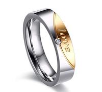 Uloveido Anillo 2 Tonos para Mujer, Anillos de Compromiso de la Banda de Boda Inicial Love Forever Gift de San Valentín para Novia CR058 (Mujer, Talla 19.5)