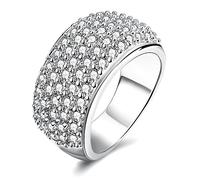 Uloveido Anillo ancho chapado en oro para mujer, anillo de boda de imitación de diamantes de imitación, circonita cúbica, engaste de pavé CR002, Metal Cristal, Zirconia cúbica