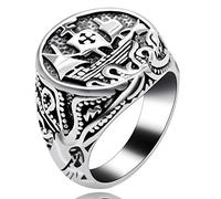 Uloveido Anillo Ancho de Acero Inoxidable de joyería de Punk Cruzado para Hombres Niños Anillo de cóctel de velero para Regalo de cumpleaños de Aniversario Y521