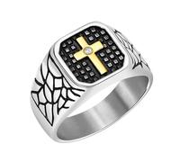 Uloveido Anillo Cruz Jesús para Hombres Acero Inoxidable Gótico Biker Anillo de Sello Estilo Vintage Ajuste Cómodo Declaración Fe Espiritual YA5825 (Color Plata, Talla 27)