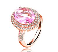 Uloveido Anillo de circonita cúbica ovalada grande ajustable, anillo solitario de vástago dividido, joyería de compromiso de boda, Latón, Zirconia cúbica