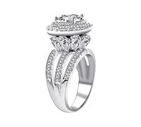 Uloveido Anillo de cóctel grande con halo de esmeralda de imitación con cristal verde para mujer, fiesta, aniversario, RJ213, N1/2(54.4mm), Cristal, Circonita cúbica