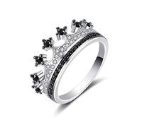 Uloveido Anillo de corona de princesa de color plateado con zafiro simulado de promesa de circonita cúbica clásica de eternidad para mujer, R1/2 (59.5mm), Cristal, Circonia cúbica