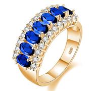 Uloveido Anillo de eternidad chapado en oro de 7 piedras para mujer, diseño de media luna, alianzas de boda con circonita cúbica ovalada J501, Metal, Cubic Zirconia,