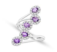 Uloveido Anillo de granate y amatista S925 con 5 piedras preciosas, piedra natal natural de micropavé de lujo para enero y febrero, joyería fina para cumpleaños de mujer, tamaño abierto con caja de