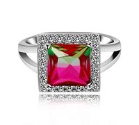 Uloveido Anillo de Oro Blanco Plateado Grande Cuadrado Corte Princesa Cubic Zirconia CZ Crystal Solitaire Anillos de Promesa (Tamaño 17) Y440