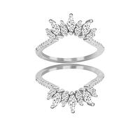 Uloveido Anillo de plata de ley 925 para mujer, corte marquesa con corona de circonita, 2 unidades, juego de anillos apilables, Plata, Circonia cúbica