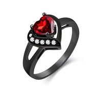 Uloveido Anillo de Promesa de corazón de Amor Negro Girl Anillo de Compromiso de Boda de rubí Rojo simulado Anillo de Hombres de Estado de Amor Regalos de San Valentín para niñas (Tamaño 17) Y349
