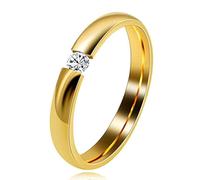 Uloveido Anillos lisos de 3 mm y 4 mm de acero inoxidable dorado de ajuste cómodo, anillos de compromiso a juego para mujeres y hombres Y643, R1/2 (59.5mm), Cristal, Zirconia cúbica